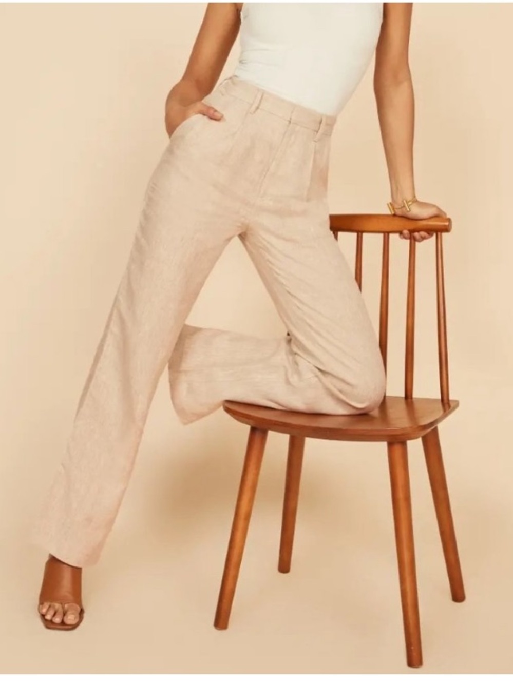 Reformation Cello Linen Pants in Oatmeal